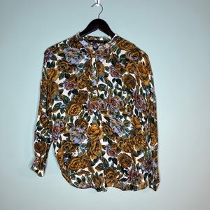 Zara Women vintage retro style floral pattern blouse size small